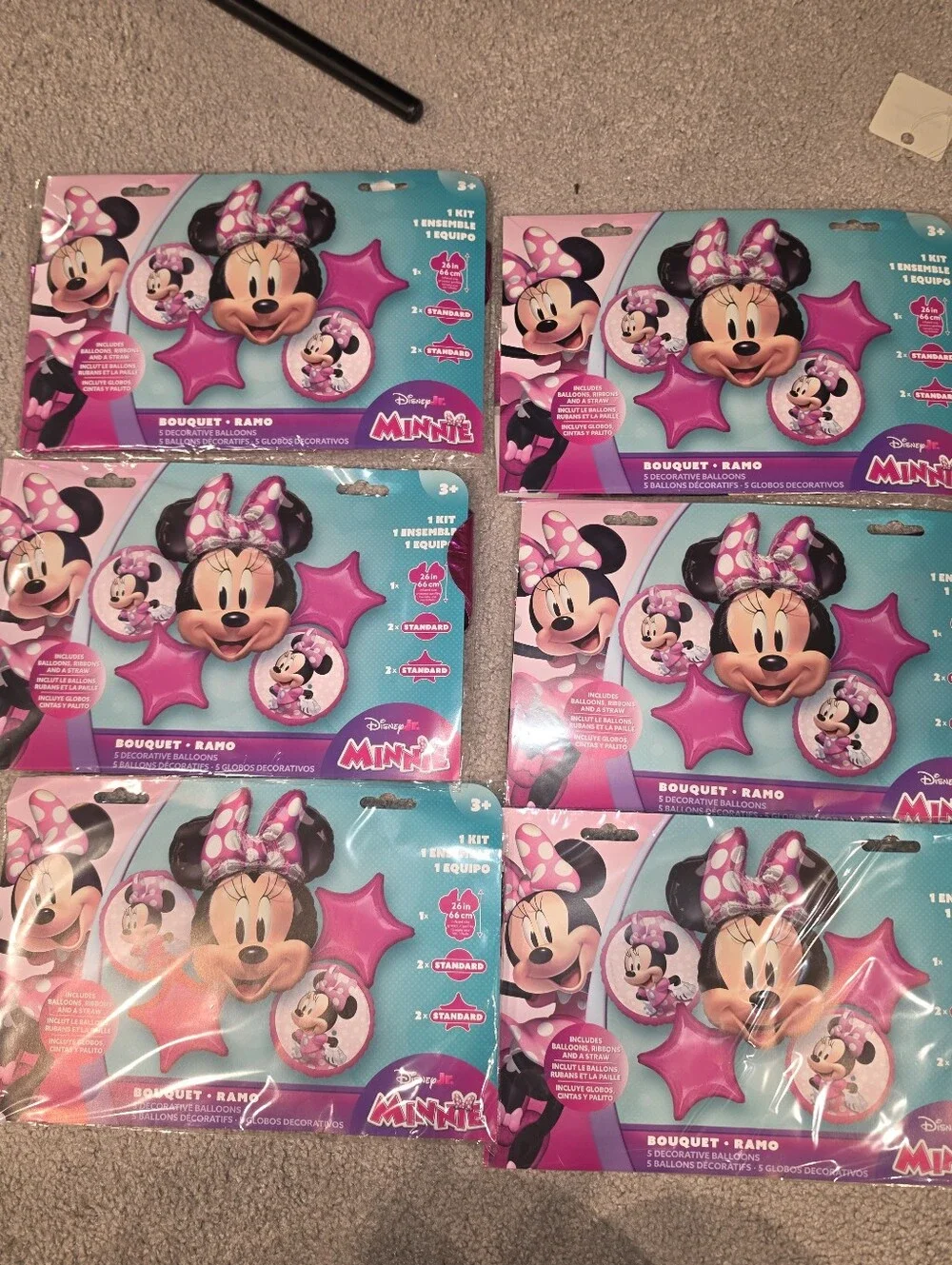 6 Packs Minnie Mouse Pink Balloon Bouquet - Party Decoration $20 Retail